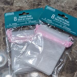 16 Count  Organza Bags with Pink Drawstring On White New